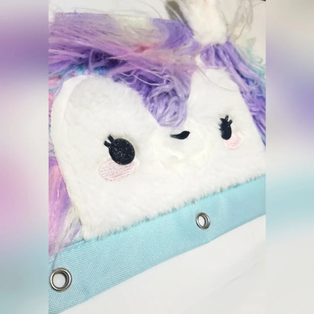 Justice Fuzzy Unicorn Themed Pencil/Pens Ring Binder Case